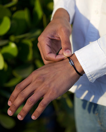 Ready to Ship - MOSS Cord Bracelet with 14k White Gold Charm & 0.12ct Diamonds