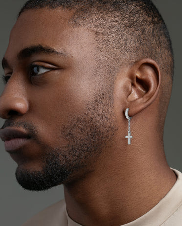 Ready to Ship - DANGLE Cross Hoop Gold Earring with 0.12ct Diamonds