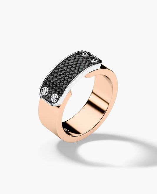 DONLIN Two-Tone Gold Ring with Plate and 0.40ct Black Diamonds