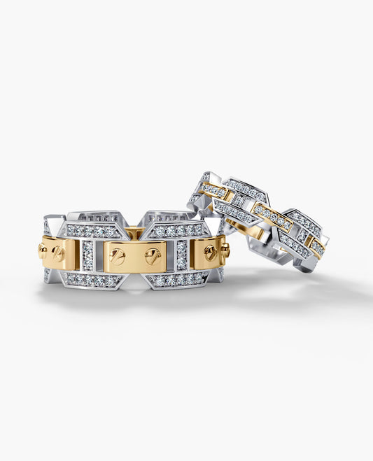 BRIGGS Two-Tone Gold Matching Diamond Wedding Band Set