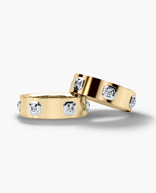 AMADOR Two-Tone Gold Matching Diamond Wedding Band Set