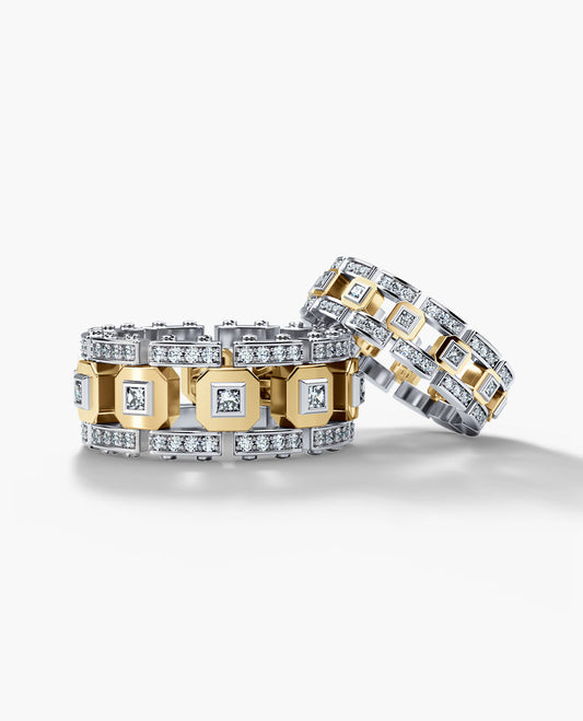 LA PAZ Two-Tone Gold Matching Diamond Wedding Band Set