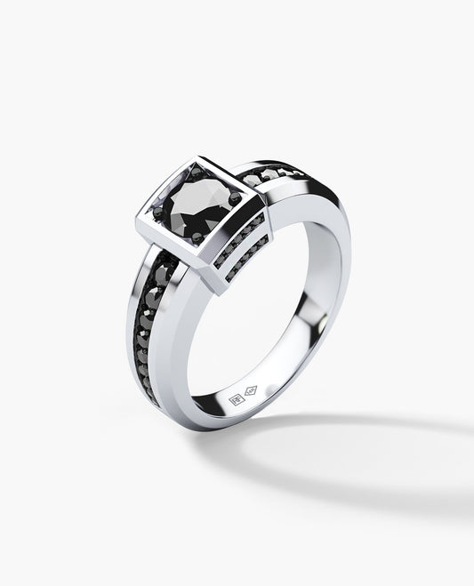 VULTURE Comfort Fit Men's Gold Solitaire Engagement Ring with 1.45ct Black Diamonds