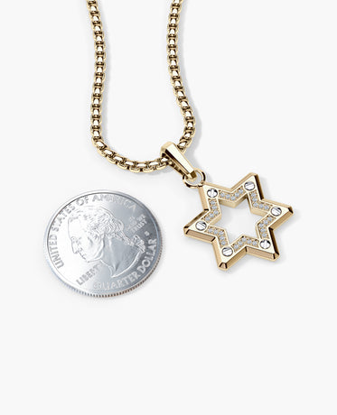 STAR OF DAVID Pendant in Two-Tone Gold with 0.10ct Diamonds - 25mm