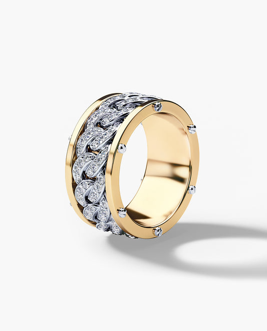 KENSINGTON Two-Tone Gold Cuban Link Ring with 1.45ct Diamonds