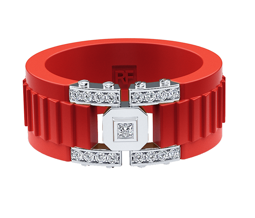 Red Silicone Wedding Ring with diamonds