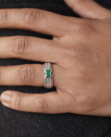 CLEBURNE Gold Statement Ring with 2.20ct Emerald and Diamonds