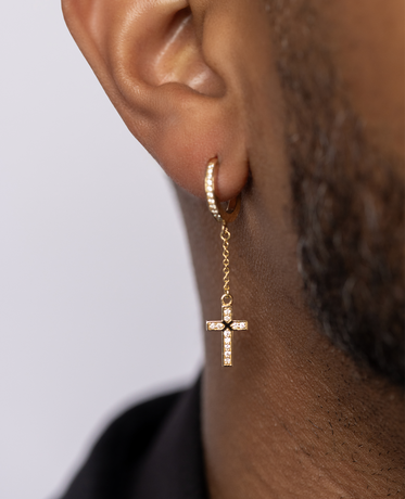 DANGLE Cross Hoop Gold Earring with 0.12ct Diamonds