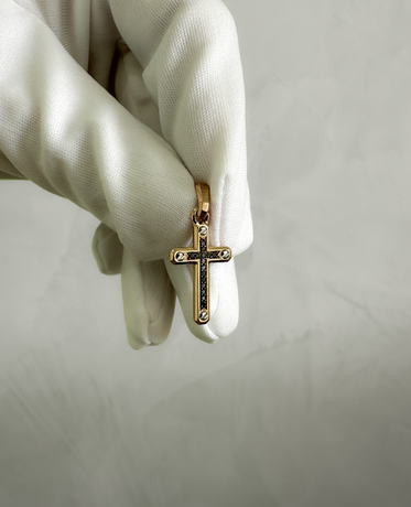 CROSS Pendant in Two-Tone Gold with Black Diamonds