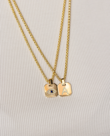 EVIL EYE Dog Tag Pendant in Gold with 0.20ct Sapphire and Diamonds