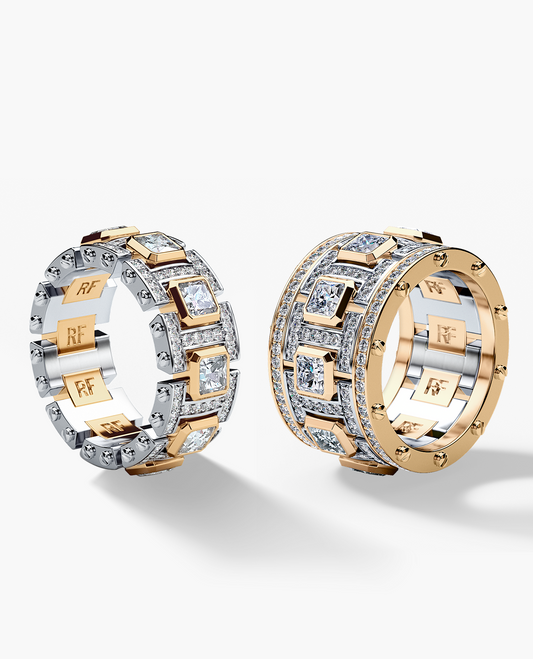 LA PAZ Two-Tone Gold Diamond Matching Wedding Band Set